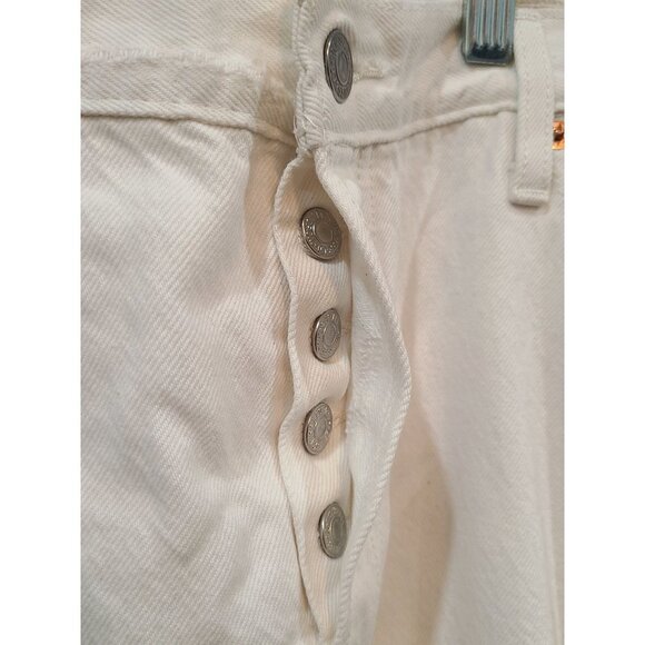 Levis 501 Jeans Women's Size 32 Denim White Straight Leg Distressed Button Fly - Picture 3 of 12